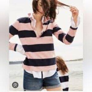 J. Crew Women's Long Sleeve Pink and Black Rugby Shirt